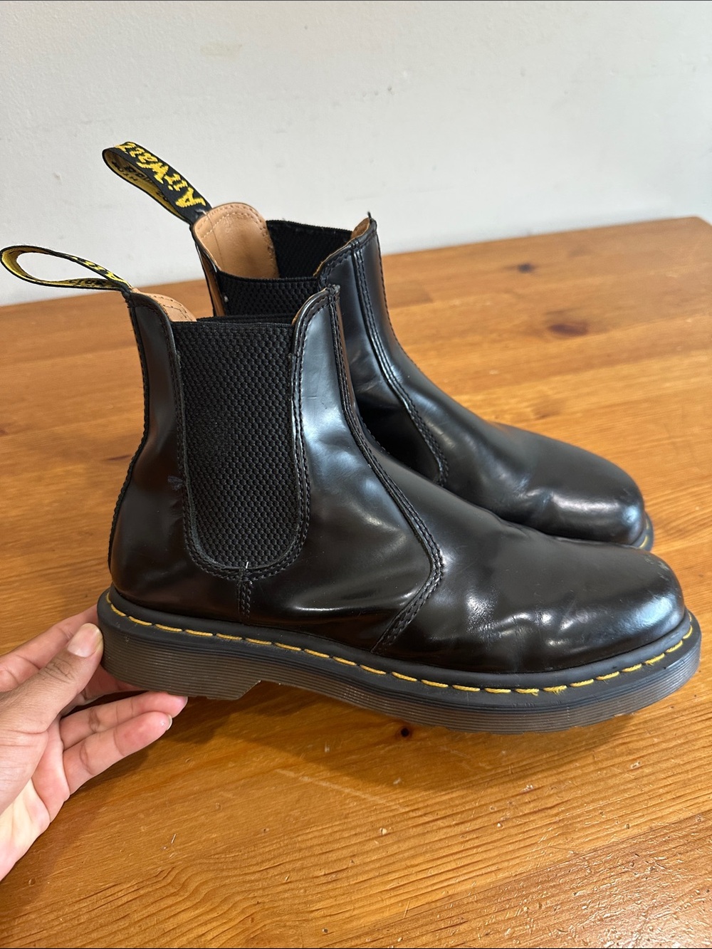 Dr. Martens Black Leather Chelsea Boots with Yellow Stitching